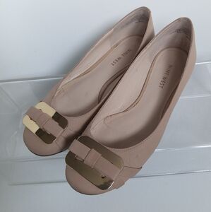 Nine West Tan Leather Ballet Flats with Gold Accent - Leather Shoes